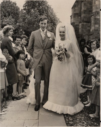 Candida Betjeman in Belleville Couture for her wedding to Rupert Lycett Green, June 1963 by English Photographer